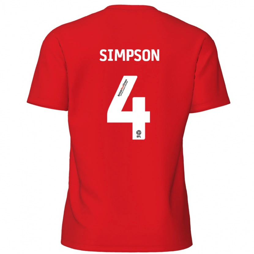 Danxen Dame Jack Simpson #4 Rød Hjemmetrøye Drakt Trøye 2024/25 Skjorter T-Skjorte