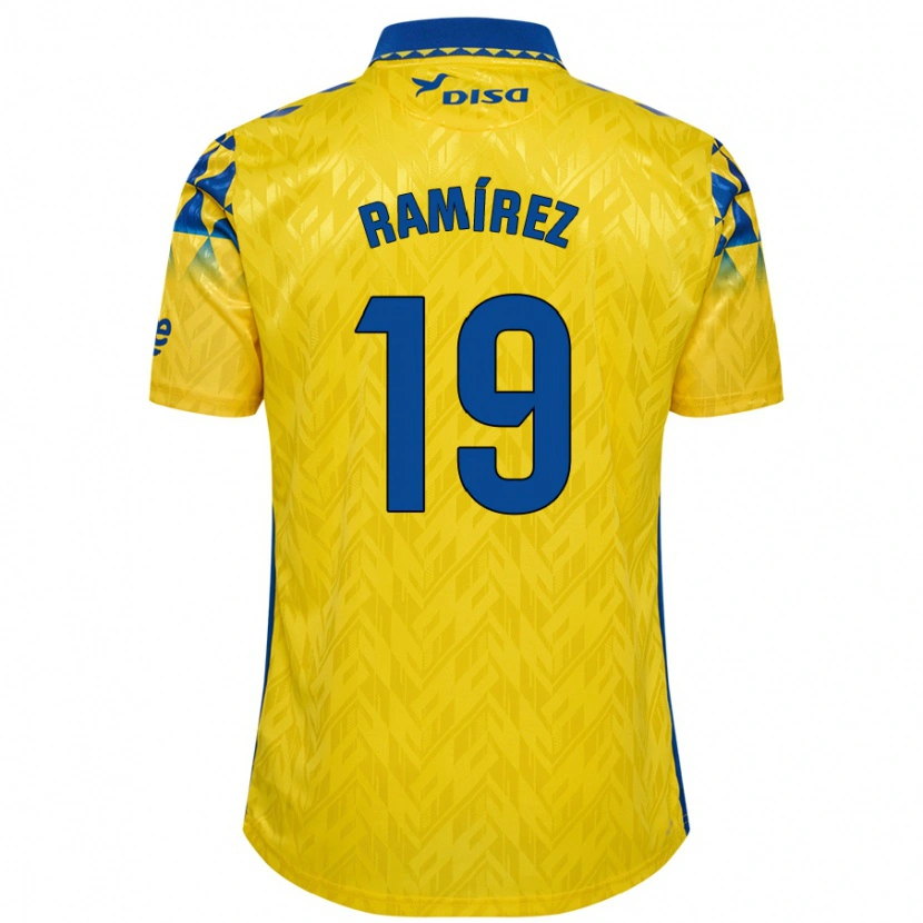 Danxen Dame Sandro Ramírez #19 Gul Blå Hjemmetrøye Drakt Trøye 2024/25 Skjorter T-Skjorte
