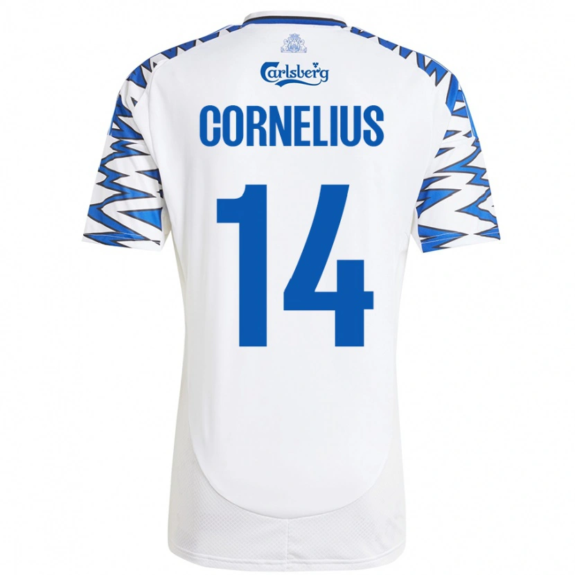 Danxen Dame Andreas Cornelius #14 Hvit Himmelblå Hjemmetrøye Drakt Trøye 2024/25 Skjorter T-Skjorte