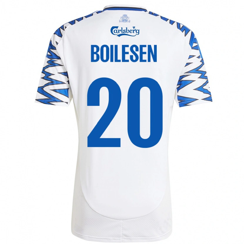 Danxen Dame Nicolai Boilesen #20 Hvit Himmelblå Hjemmetrøye Drakt Trøye 2024/25 Skjorter T-Skjorte