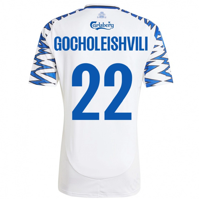 Danxen Dame Giorgi Gocholeishvili #22 Hvit Himmelblå Hjemmetrøye Drakt Trøye 2024/25 Skjorter T-Skjorte