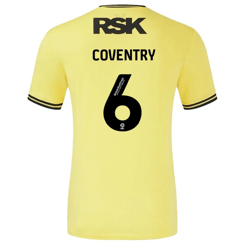 Danxen Dame Conor Coventry #6 Gul Svart Bortetrøye Drakt Trøye 2024/25 Skjorter T-Skjorte