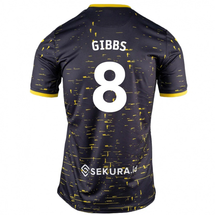 Danxen Dame Liam Gibbs #8 Svart Gul Bortetrøye Drakt Trøye 2024/25 Skjorter T-Skjorte