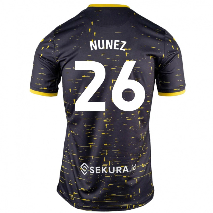 Danxen Dame Marcelino Núñez #26 Svart Gul Bortetrøye Drakt Trøye 2024/25 Skjorter T-Skjorte