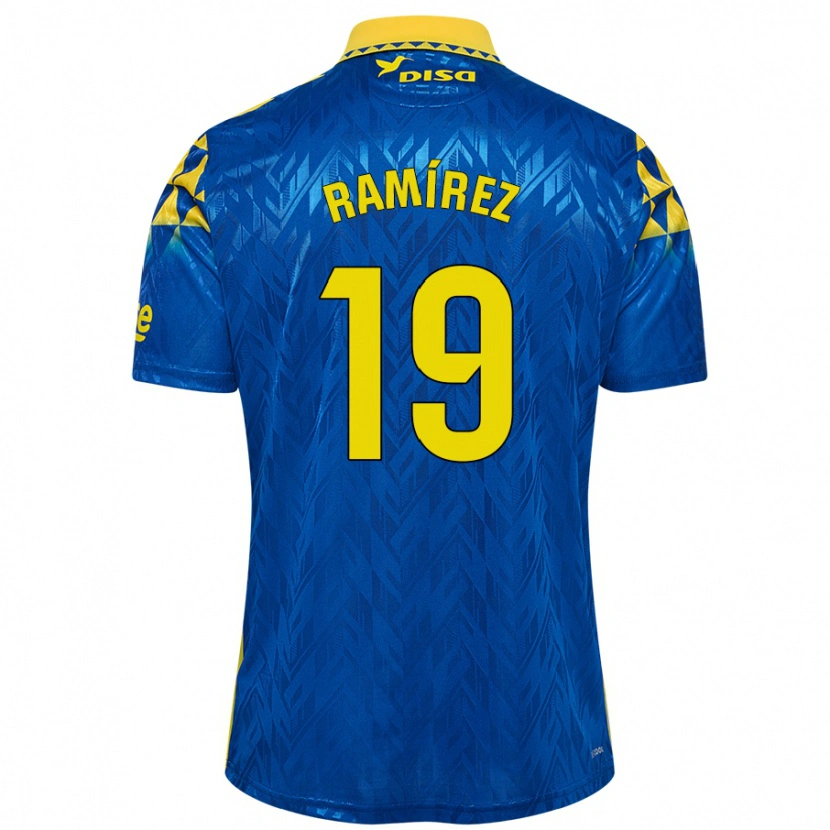 Danxen Dame Sandro Ramírez #19 Blå Gul Bortetrøye Drakt Trøye 2024/25 Skjorter T-Skjorte