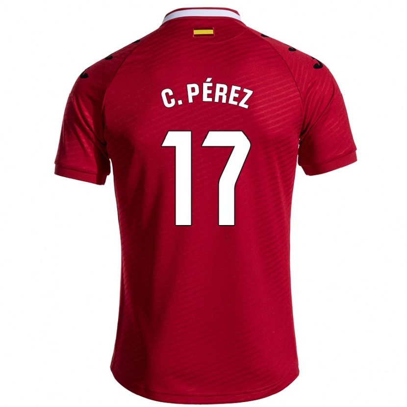 Danxen Dame Carles Pérez #17 Mørk Rød Bortetrøye Drakt Trøye 2024/25 Skjorter T-Skjorte