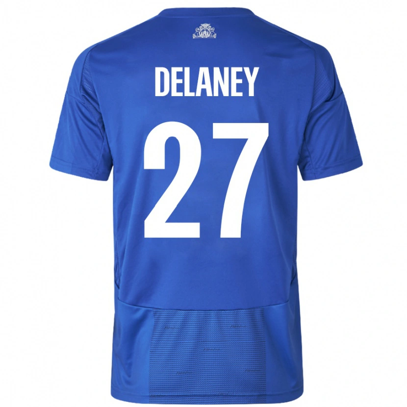 Danxen Dame Thomas Delaney #27 Hvit Blå Bortetrøye Drakt Trøye 2024/25 Skjorter T-Skjorte