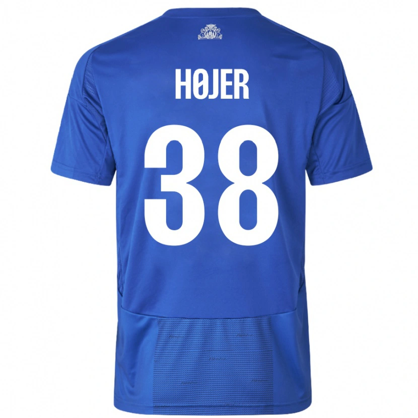 Danxen Dame Oliver Højer #38 Hvit Blå Bortetrøye Drakt Trøye 2024/25 Skjorter T-Skjorte