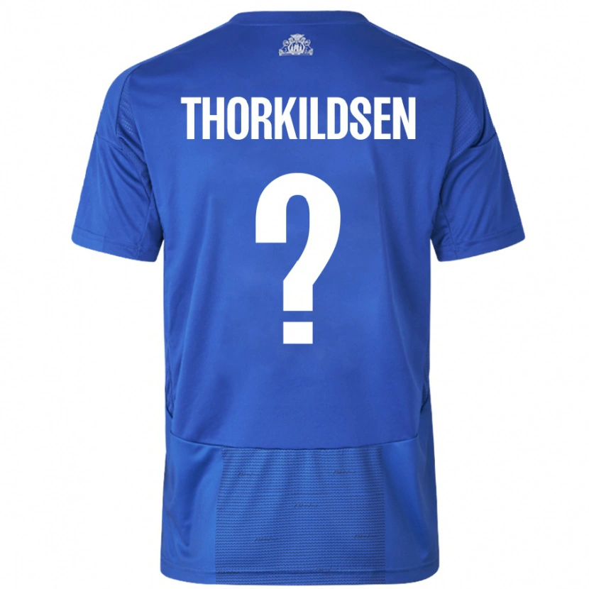 Danxen Dame Elias Thorkildsen #0 Hvit Blå Bortetrøye Drakt Trøye 2024/25 Skjorter T-Skjorte
