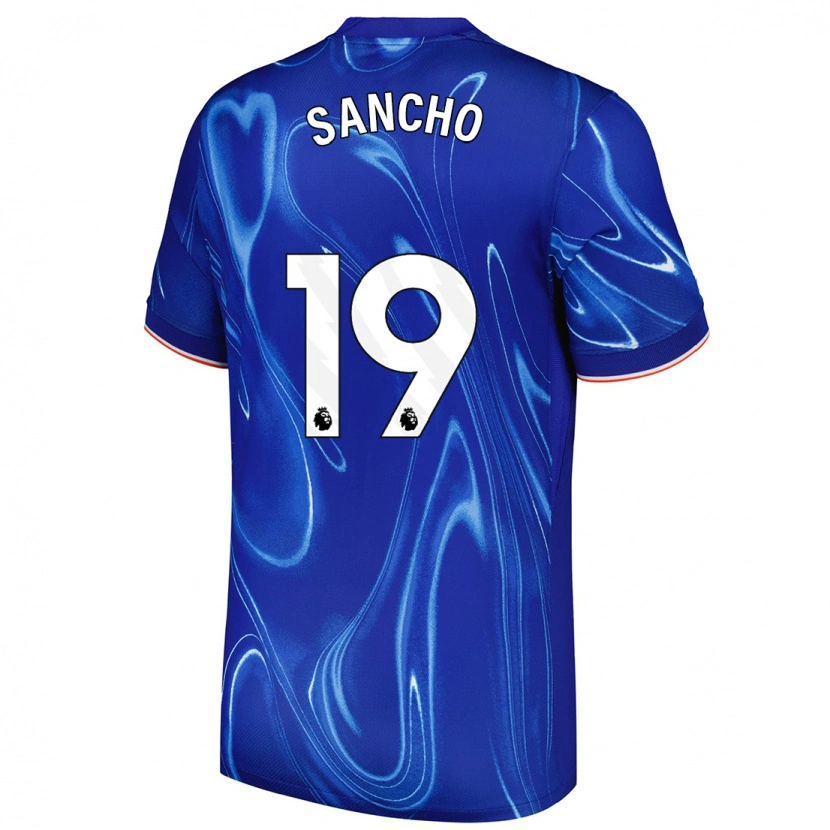 Danxen Mann Jadon Sancho #19 Blå Hvit Hjemmetrøye Drakt Trøye 2024/25 Skjorter T-Skjorte