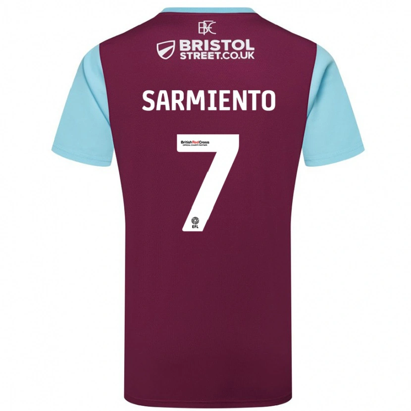 Danxen Mann Jeremy Sarmiento #7 Burgund Himmelblå Hjemmetrøye Drakt Trøye 2024/25 Skjorter T-Skjorte