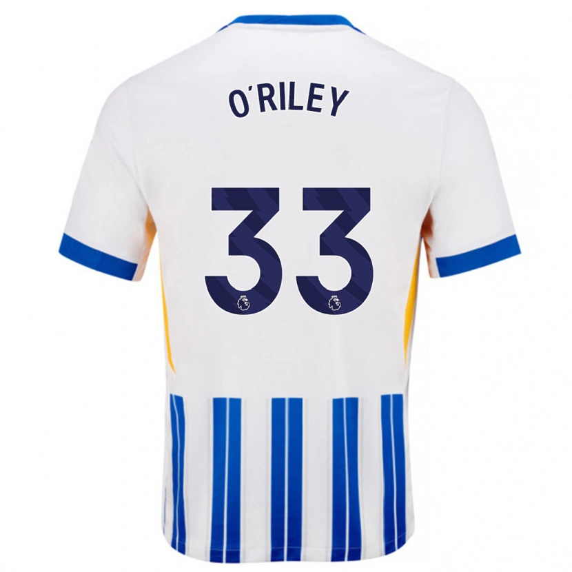 Danxen Mann Matt O'riley #33 Hvit Blå Nålestriper Hjemmetrøye Drakt Trøye 2024/25 Skjorter T-Skjorte