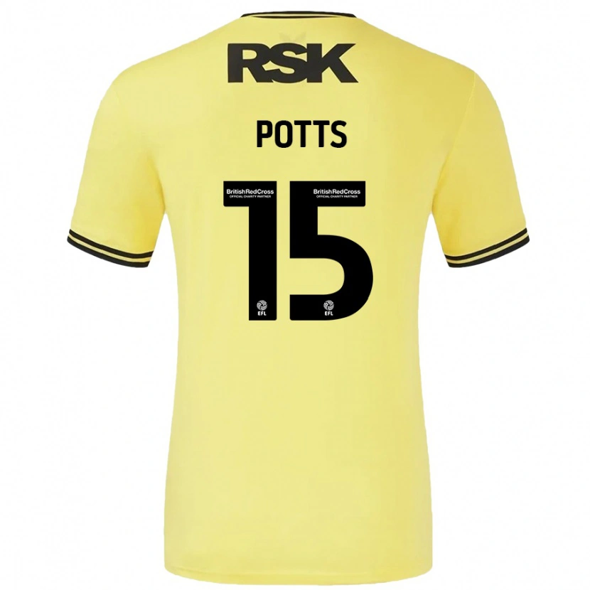Danxen Dame Dan Potts #15 Gul Svart Bortetrøye Drakt Trøye 2024/25 Skjorter T-Skjorte